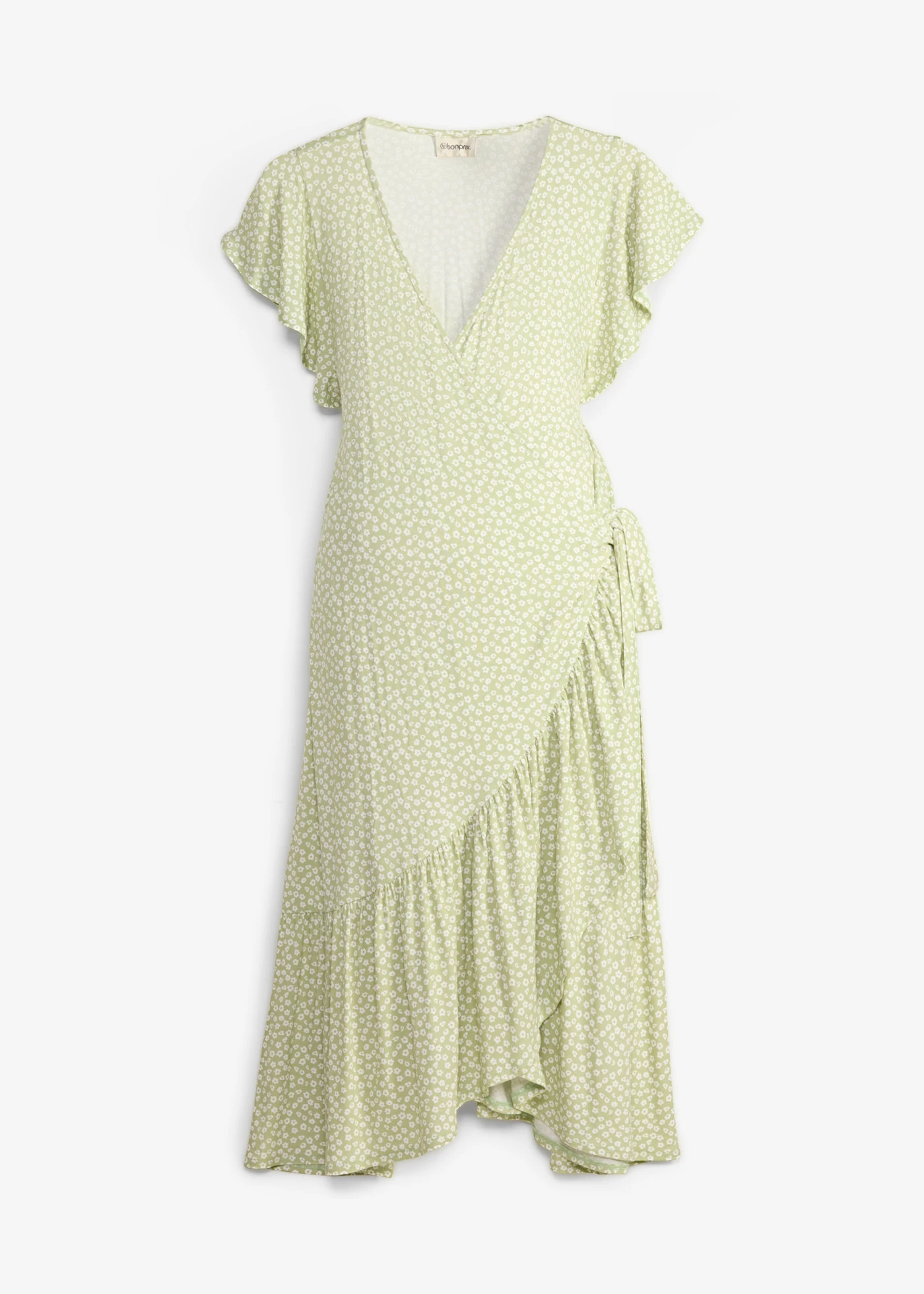Sukienka ciążowa i do karmienia 2 w 1 o kroju kopertowym • bladozielony-biel wełny w kwiaty • sklep bonprix