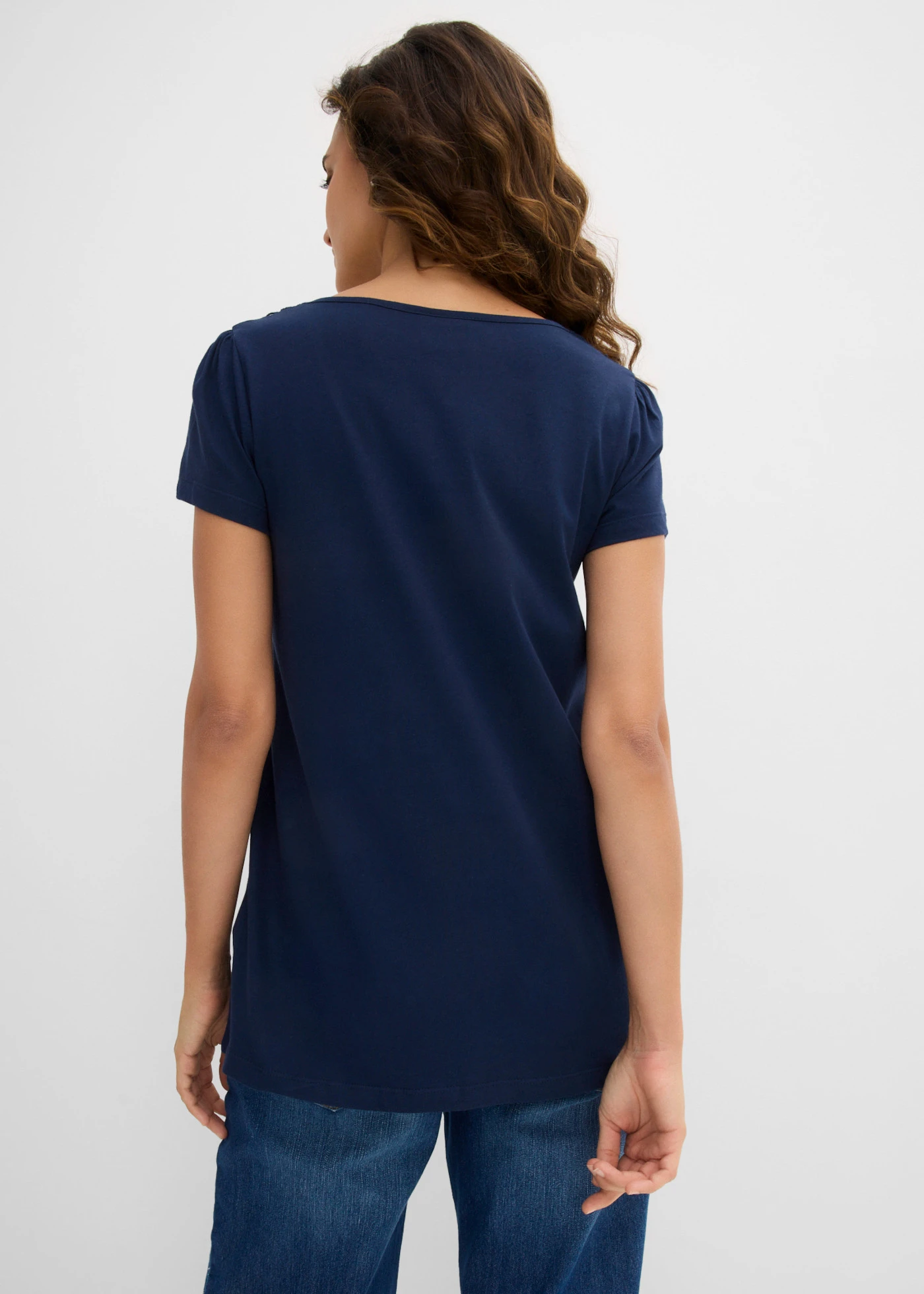 T-shirt coton et dentelle, manches courtes • bleu foncé • Boutique bonprix