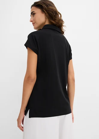 Shirt met een open polokraag • zwart • bonprix online shop