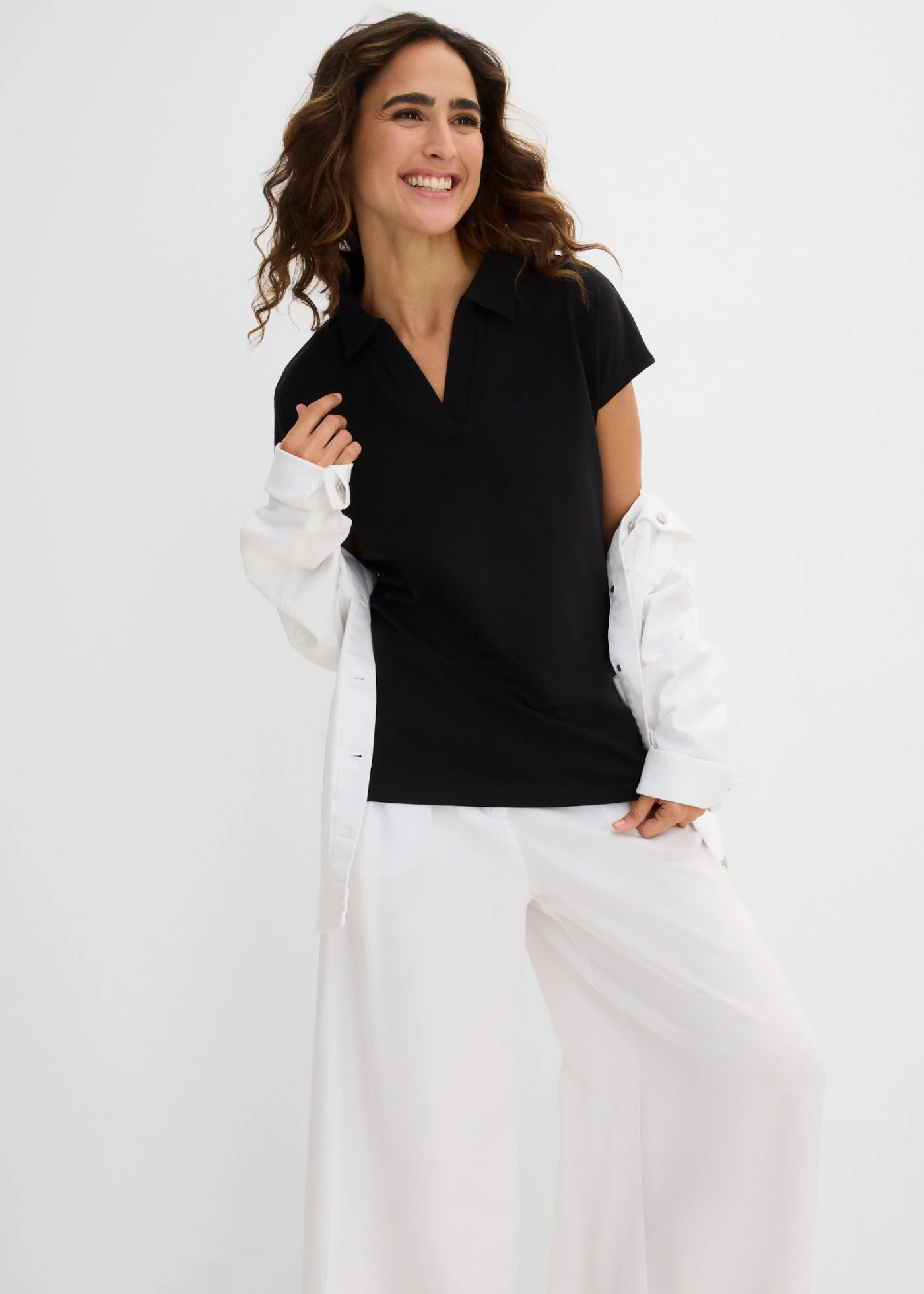 Shirt met een open polokraag • zwart • bonprix online shop