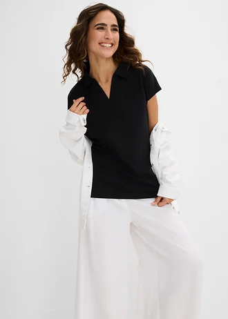 T-shirt à col polo ouvert • noir • Boutique bonprix