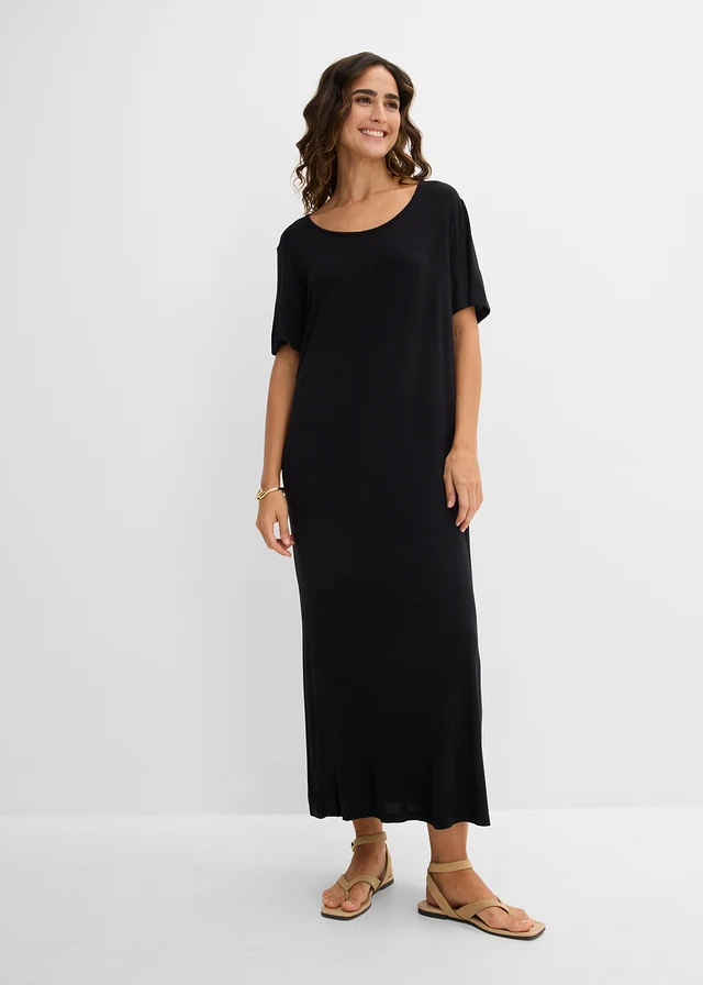 Robe fluide en jersey viscose extensible, Couleur: noir