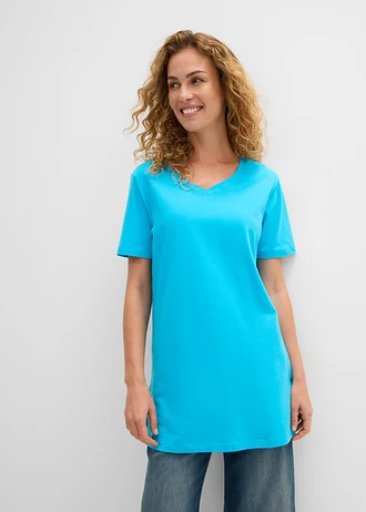Longshirt met V-hals (set van 2), Kleur: turkoois+donkerblauw