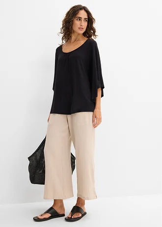 Shirt van viscose met vleermuismouwen, Kleur: zwart