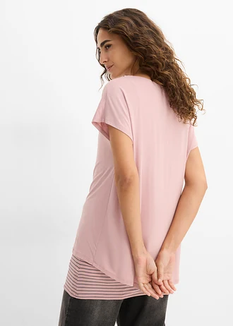 Lang shirt van een zachte viscosemix, Kleur: oudroze-rookgrijs gestreept