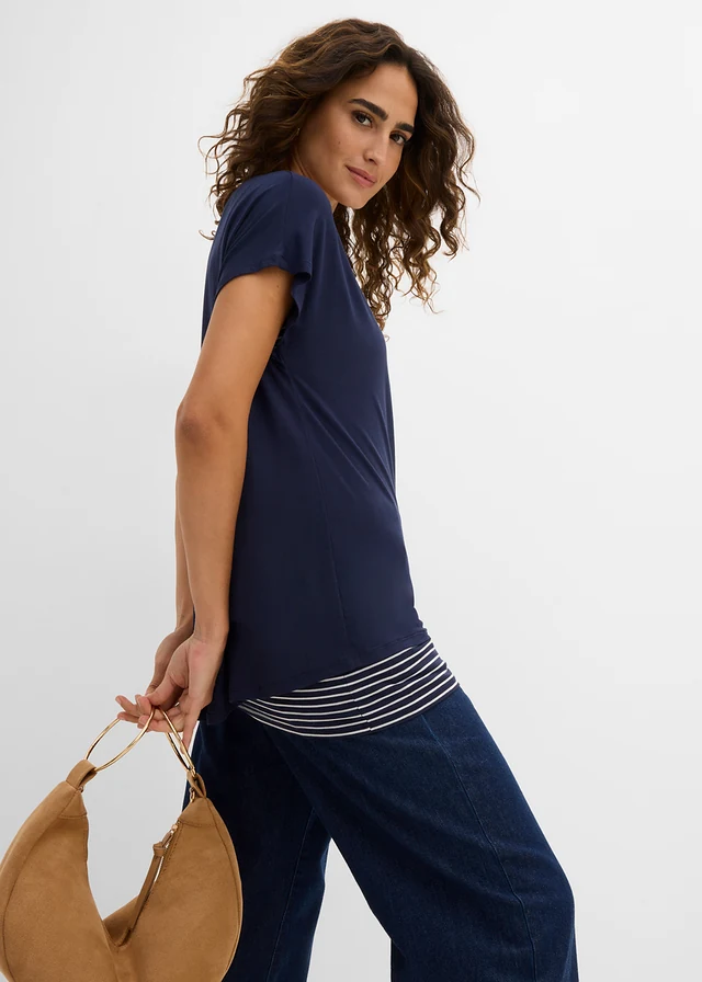 T-shirt long en viscose douce et extensible • bleu foncé-blanc rayé • product-page.page-title-suffix