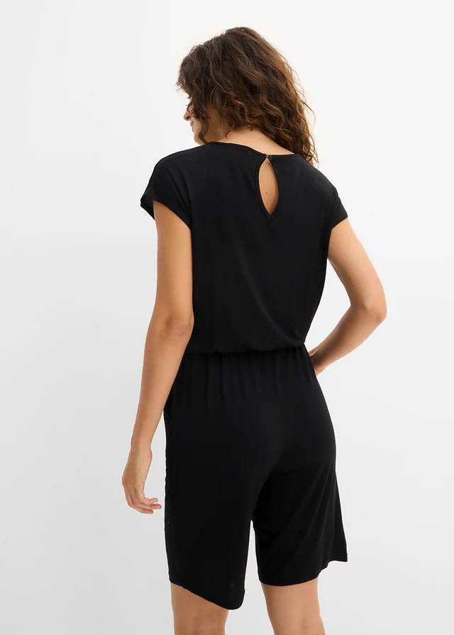 Playsuit van een zachte viscosemix, Kleur: zwart