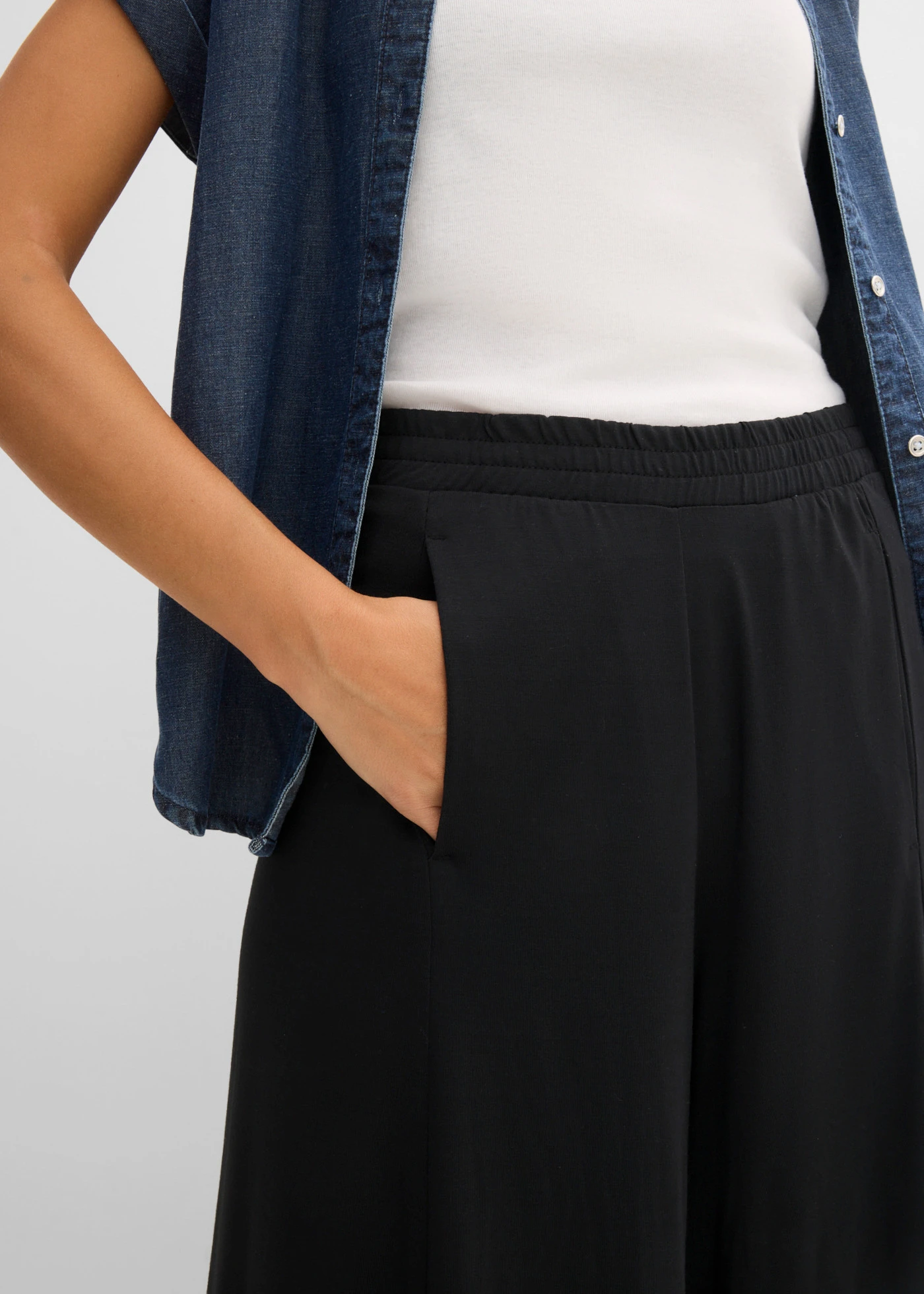 Žerzejové kalhoty Culotte se širokými nohavicemi • černá • bonprix obchod