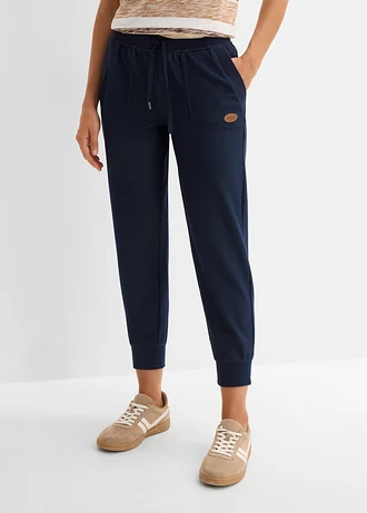 Pantalon 7/8 en molleton aspect jean, Couleur: bleu foncé