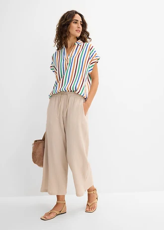 Pantalon palazzo léger en gaze de coton, Couleur: gris pierre