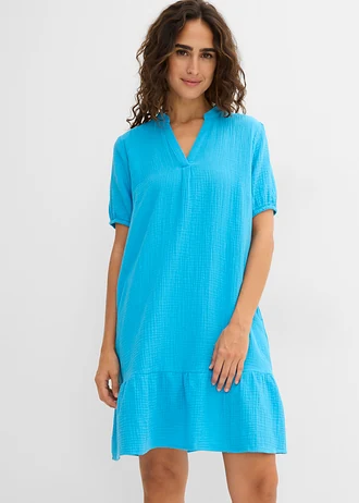 Mini jurk van mousseline, Kleur: turkoois