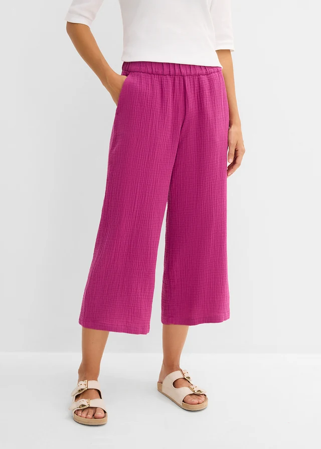 Pantalon large à pinces en gaze de coton