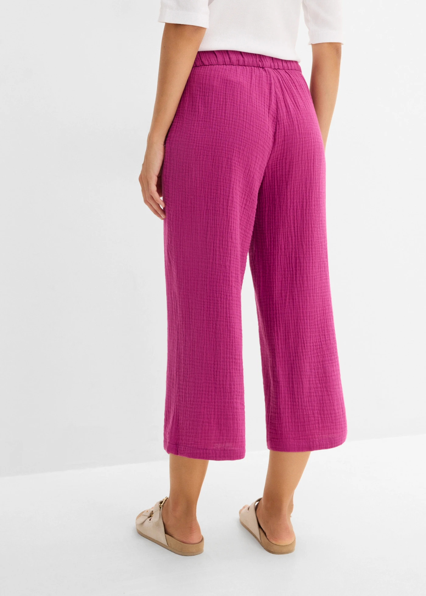 Pantalon large à pinces en gaze de coton • violet • Boutique bonprix