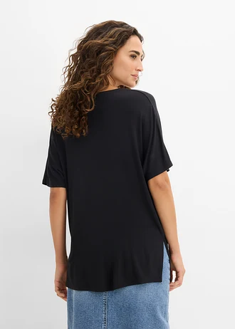 T-shirt long en viscose extensible • noir • Boutique bonprix