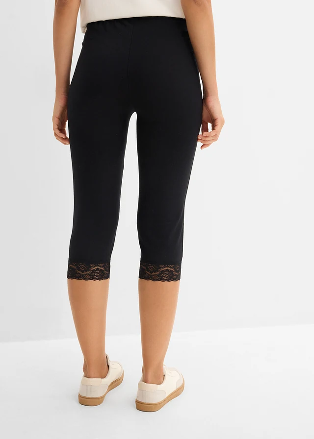Legging 3/4 avec dentelle, Couleur: noir