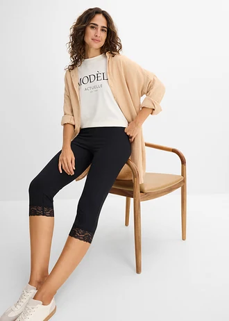 Capri legging csipke részlettel • fekete • bonprix áruház