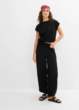 Pantalon ballon en viscose fluide, Couleur: noir