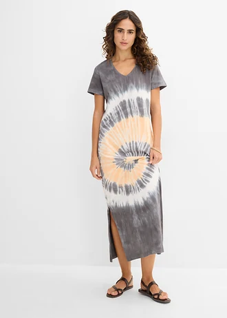 Robe en jersey 100% coton • gris fumé/orange/blanc imprimé • Boutique bonprix