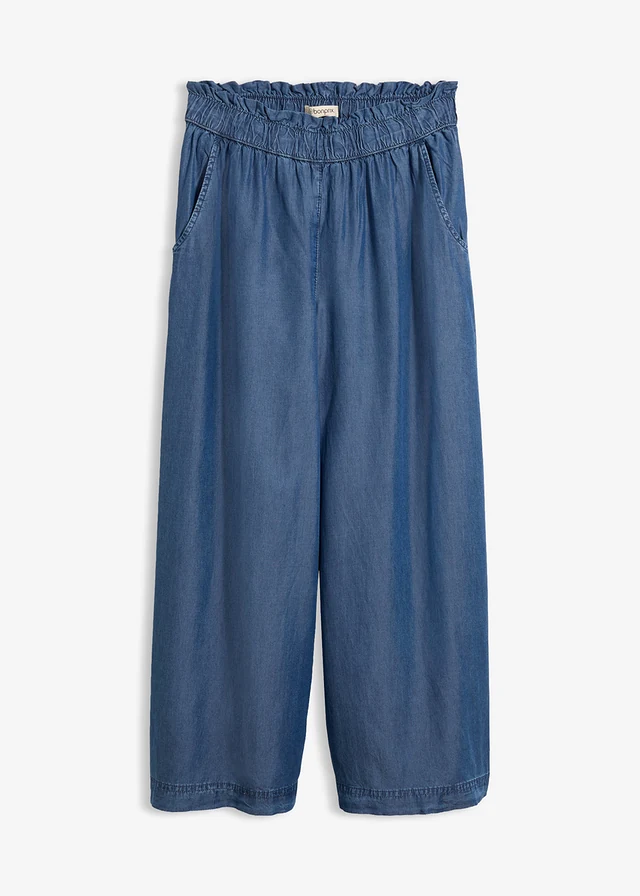 Soepelvallende palazzo jeans met splitten, 7/8 lengte