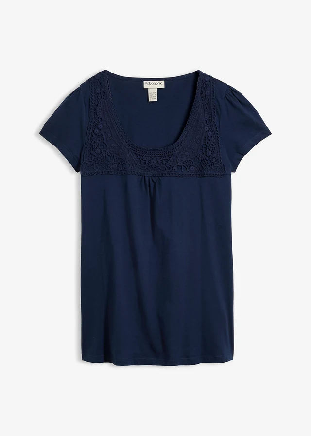 T-shirt coton et dentelle, manches courtes