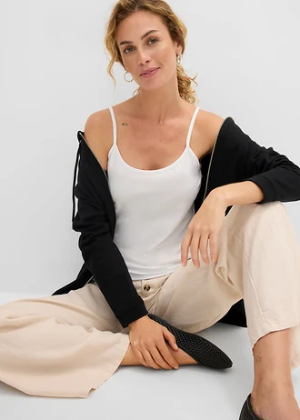 Top cu bretele subțiri din bumbac organic 100% (set/2 buc.) • negru/alb • magazin bonprix
