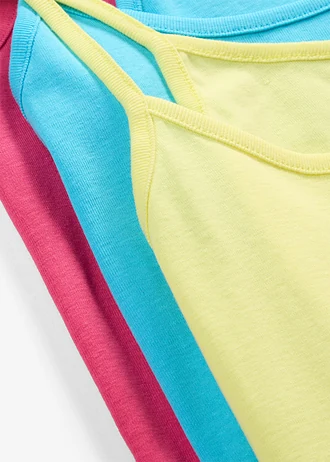 Top met spaghettibandjes (set van 3) • lichtlimoen+donkerpink+caraïbisch blauw • bonprix online shop
