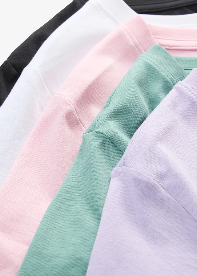 Lot de 5 T-shirts col rond • lavande + sauge fumé + rose cristal + noir + blanc • product-page.page-title-suffix