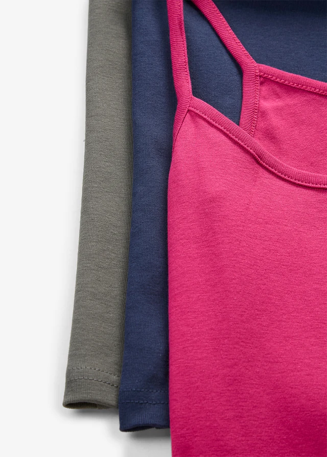 Lot de 3 tops à bretelles spaghetti 100% coton • prune bleu foncé anthracite • product-page.page-title-suffix