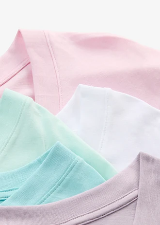 Lot de 5 T-shirts longs et amples à col V • rose cristal + menthe pastel + turquoise mat + mauve givré + blanc • Boutique bonprix