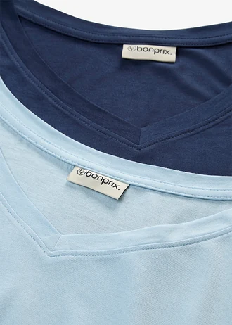 Długi T-shirt z miękkiej wiskozy (2 szt.) • jasnoniebieski+ciemnoniebieski • sklep bonprix