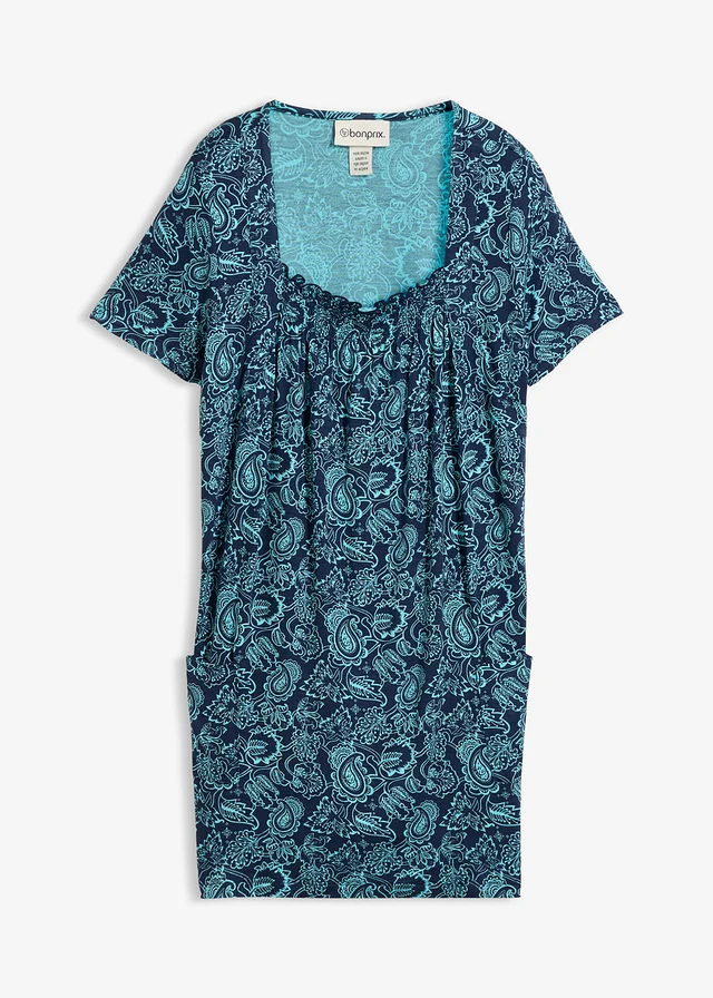 Tuniek, korte mouw, Kleur: aqua-donkerblauw paisleyprint
