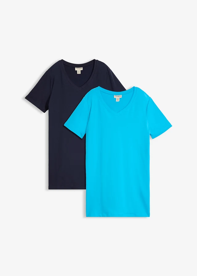 Tricou lung cu decolteu în V (set/2 buc.) • turcoaz+bleumarin • magazin bonprix