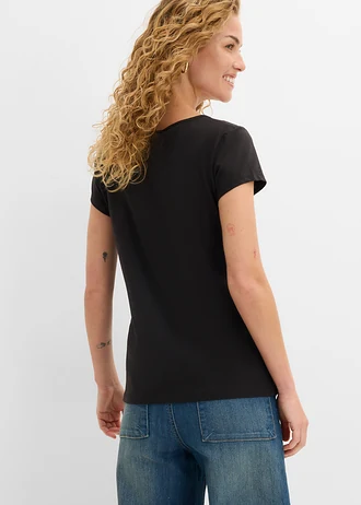 Bluză cu mânecă scurtă, cu decolteu pătrat • negru • magazin bonprix