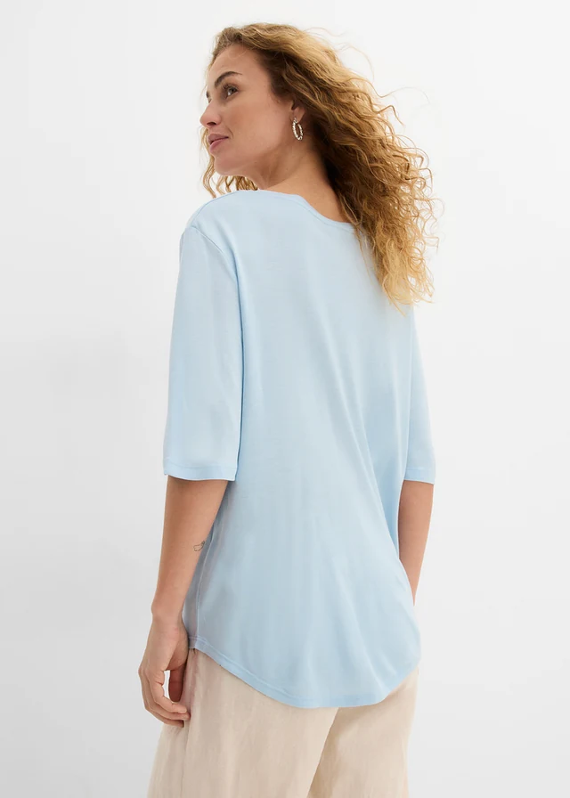 Lot de 2 T-shirts longs et doux en viscose, Couleur: bleu clair+bleu foncé