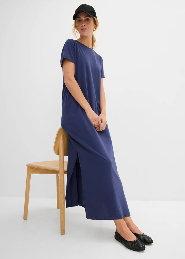 Robe longue 100% coton, Couleur: bleu nuit