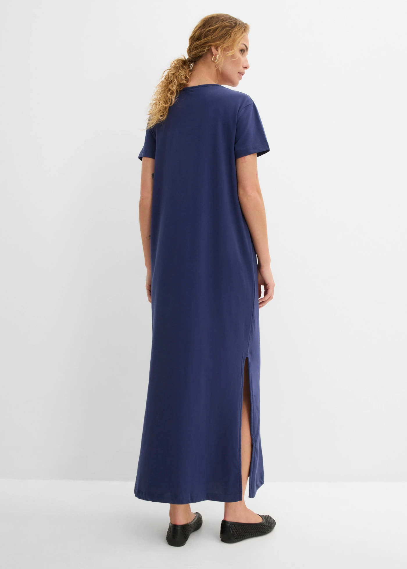 Katoenen maxi jurk met split • middernachtblauw • bonprix online shop