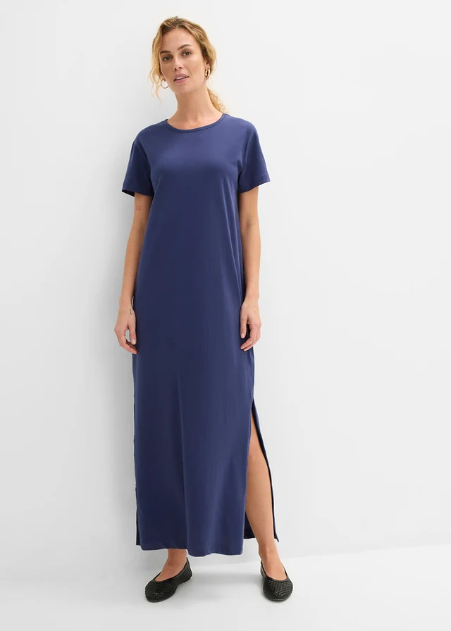 Robe longue 100% coton, Couleur: bleu nuit