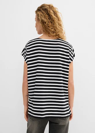 T-shirt 100% coton, Couleur: noir/blanc rayé