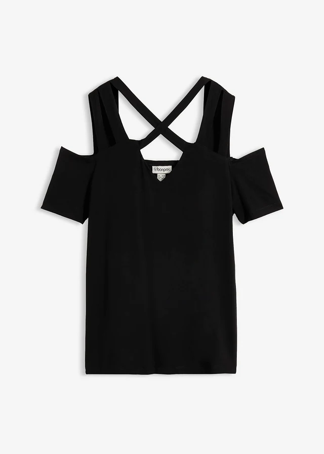 Shirt met cut-outs, Kleur: zwart