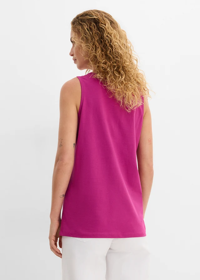 Lot de 5 débardeurs longs 100% coton, Couleur: magenta + violet orchidée + bleu clair + jaune clair + café liégeois