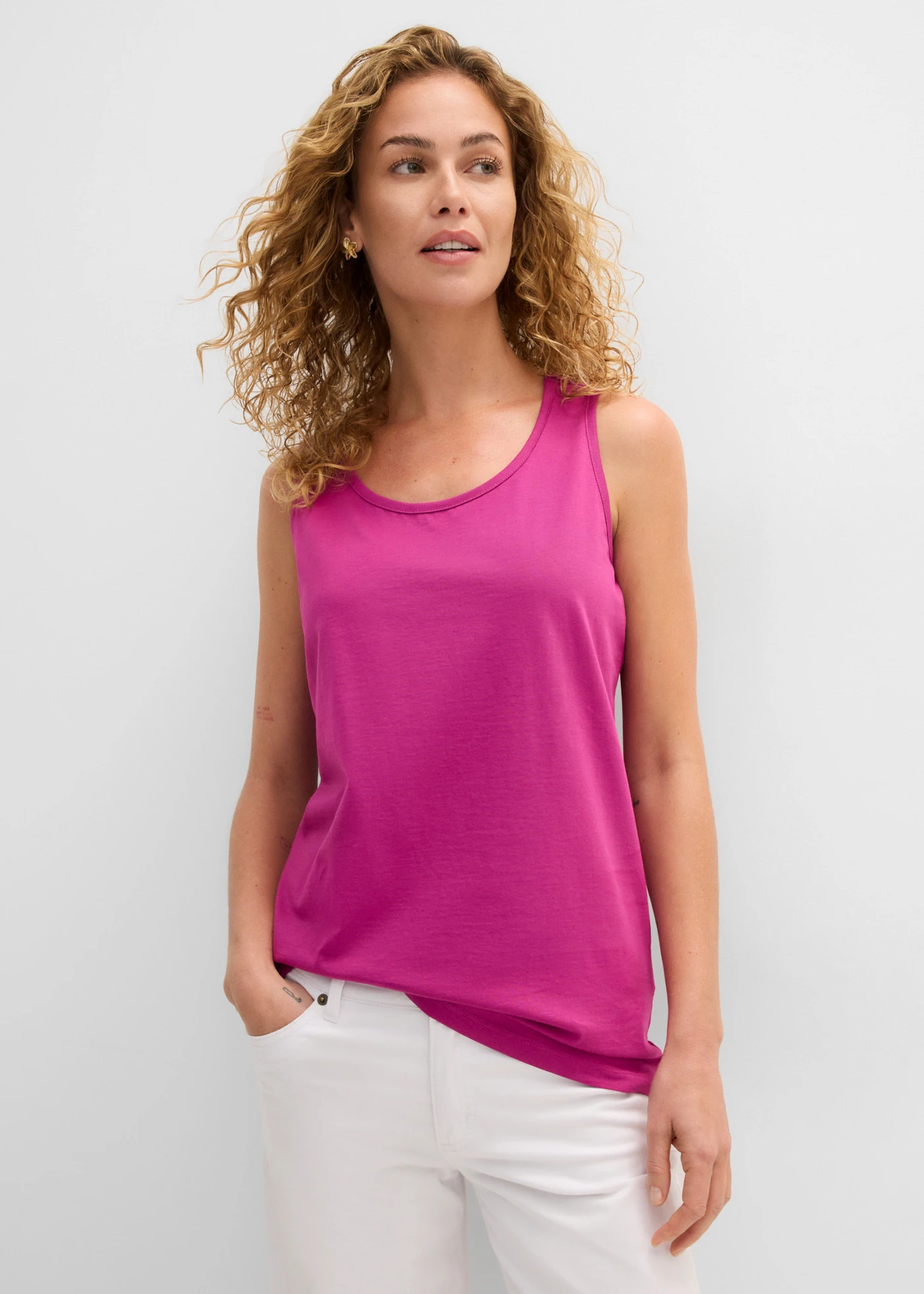 Lot de 5 débardeurs longs 100% coton • magenta + violet orchidée + bleu clair + jaune clair + café liégeois • Boutique bonprix