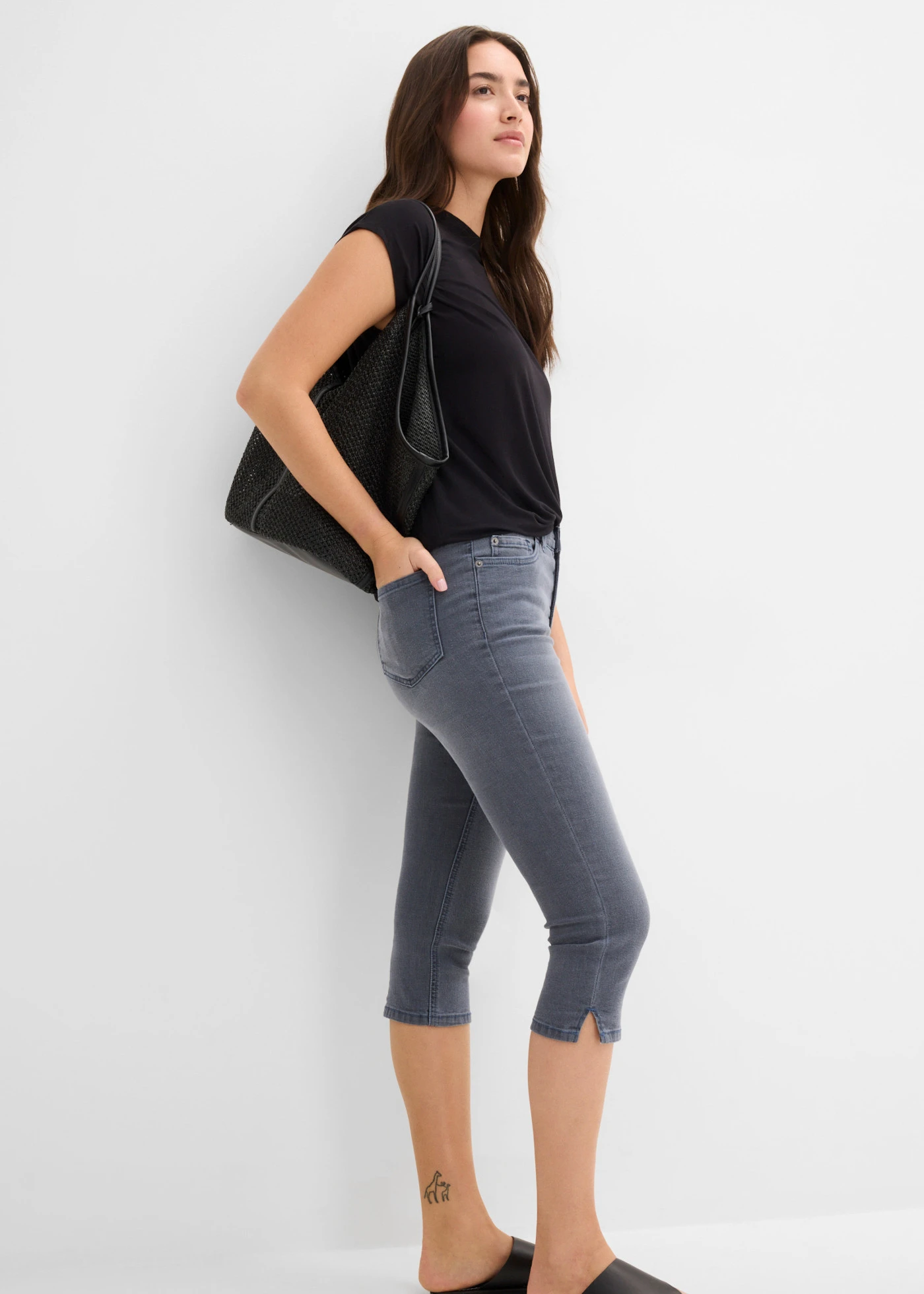 Stretch capri jeans • blauwgrijs used • bonprix online shop