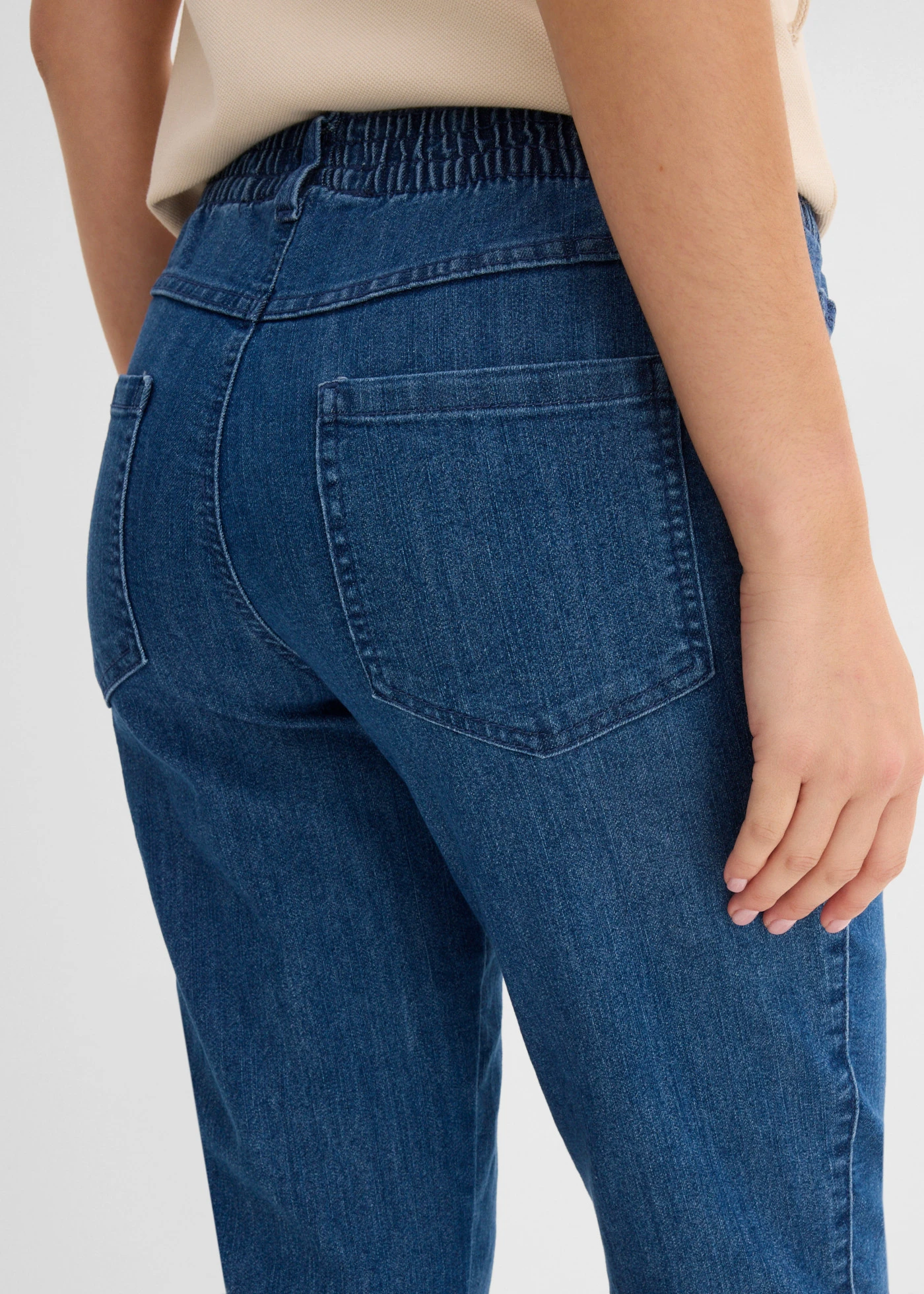 Mid waist jeans met comfortband, straight (set van 2) • blauw denim+zwart • bonprix online shop