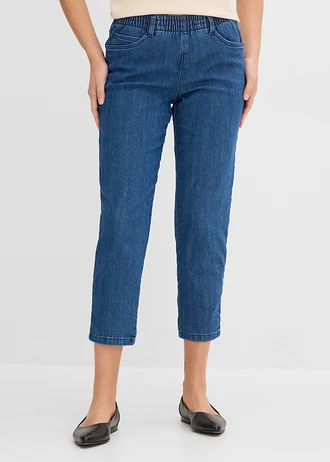 Mid waist jeans met comfortband, straight (set van 2) • blauw denim+zwart • bonprix online shop