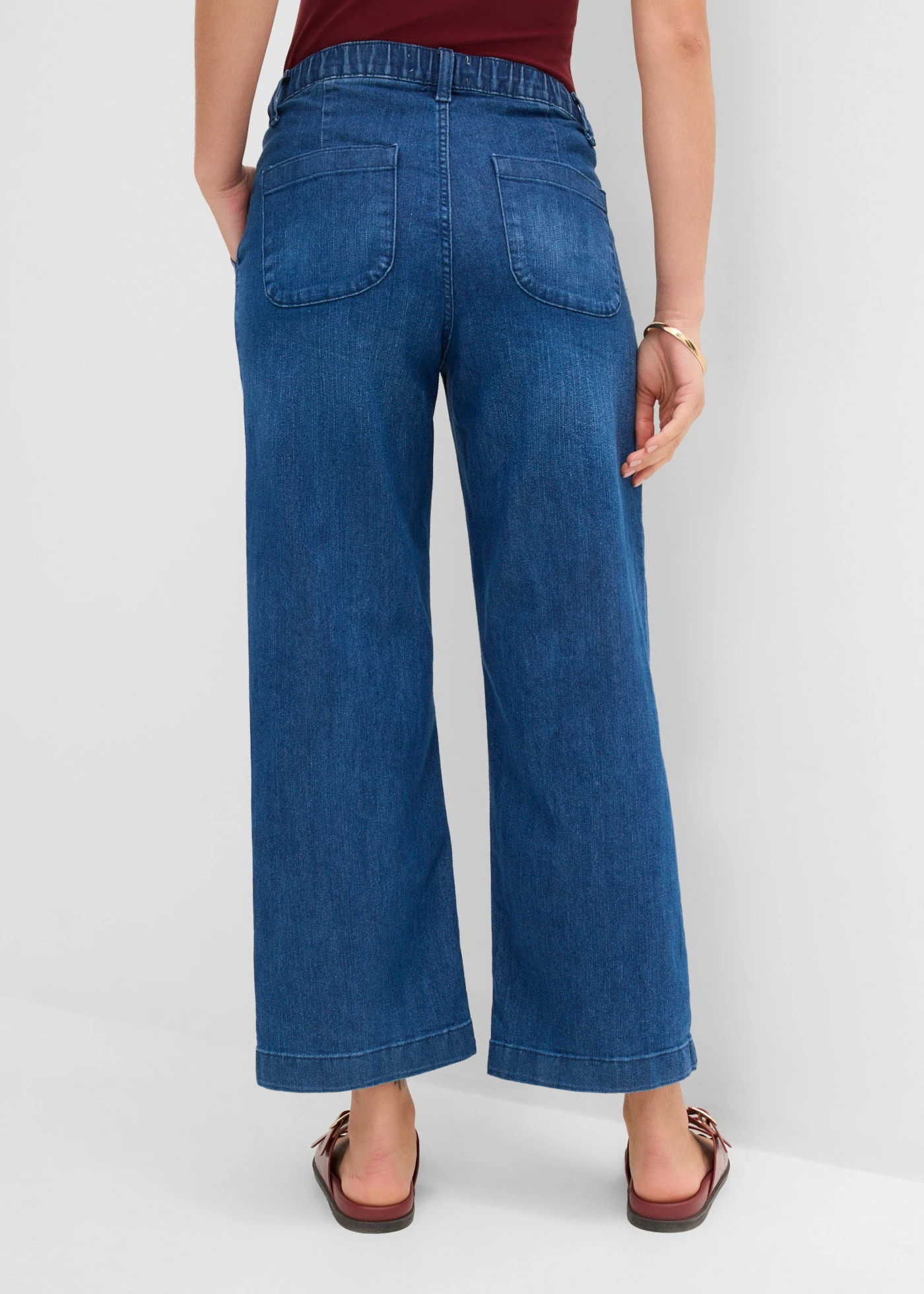 Jeansy wide leg, high waist z wygodną talią • niebieski "stone" • sklep bonprix