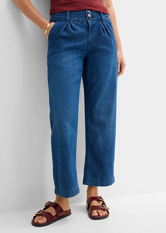 Zkrácené džíny s pohodlným pasem, Wide Leg, High Waist, barva: modrá stone
