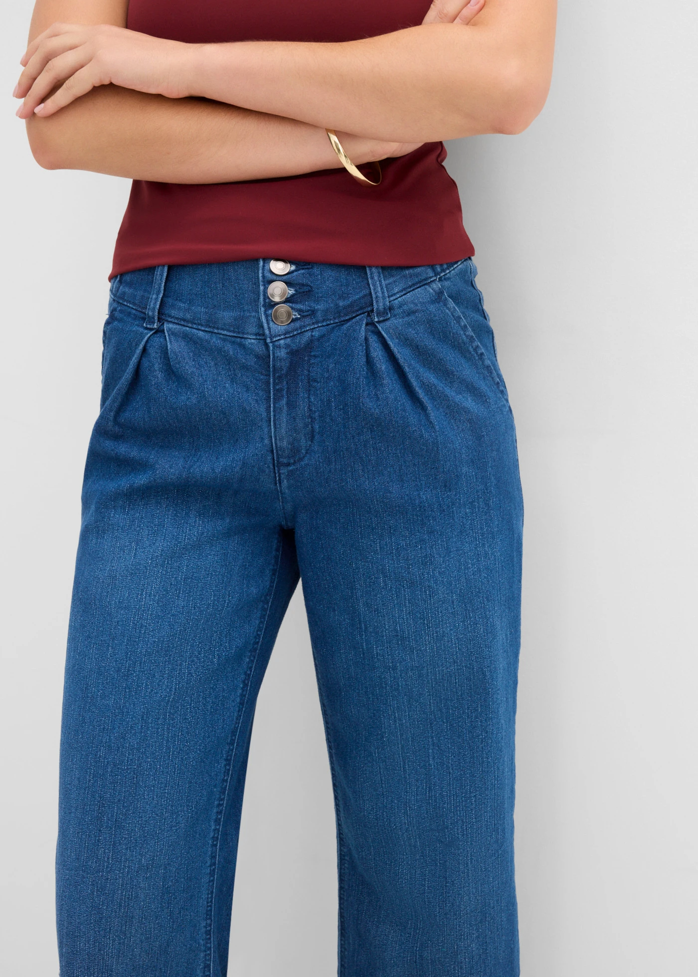 Blugi cropped Wide Leg, High Waist, cu talie comodă • albastru stone • magazin bonprix