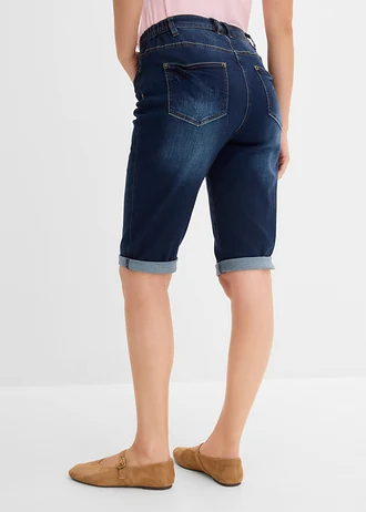 Jeans bermuda mid waist, comfortabele tailleband, Kleur: nachtblauw denim