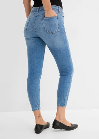 Jean skinny taille mi-haute, effets destroy, Couleur: bleu clair denim