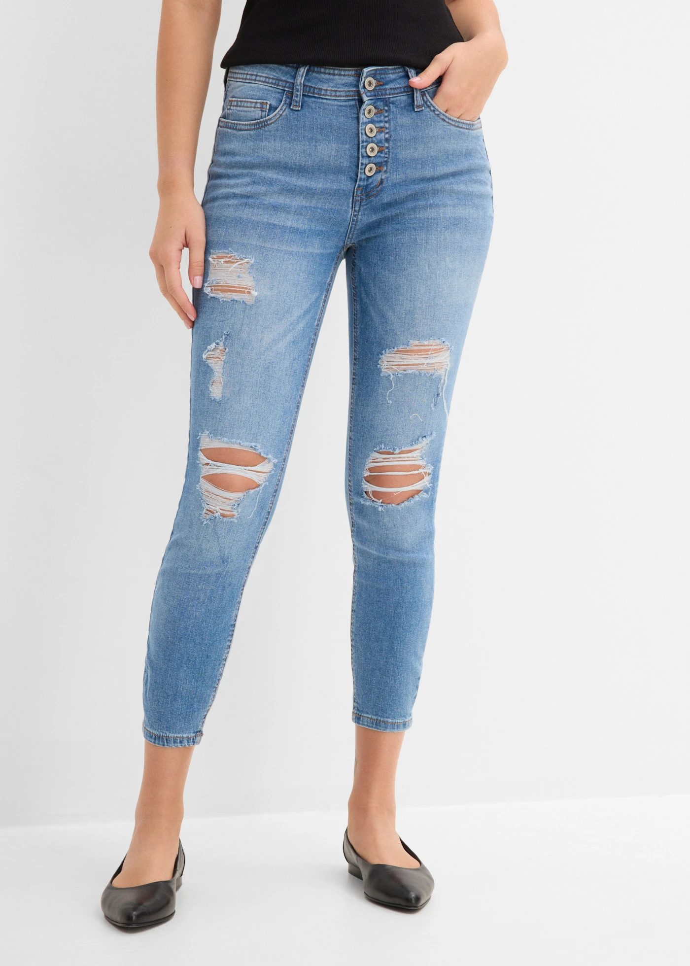 Zkrácené džíny Skinny Destroyed • světle modrý denim • bonprix obchod